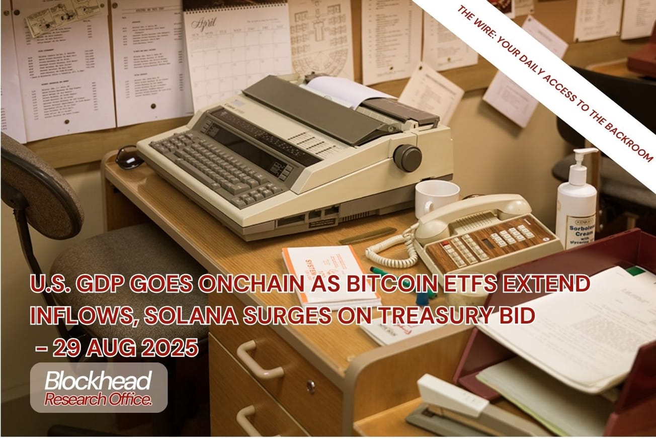 U.S. GDP Goes Onchain as Bitcoin ETFs Extend Inflows, Solana Surges on Treasury Bid